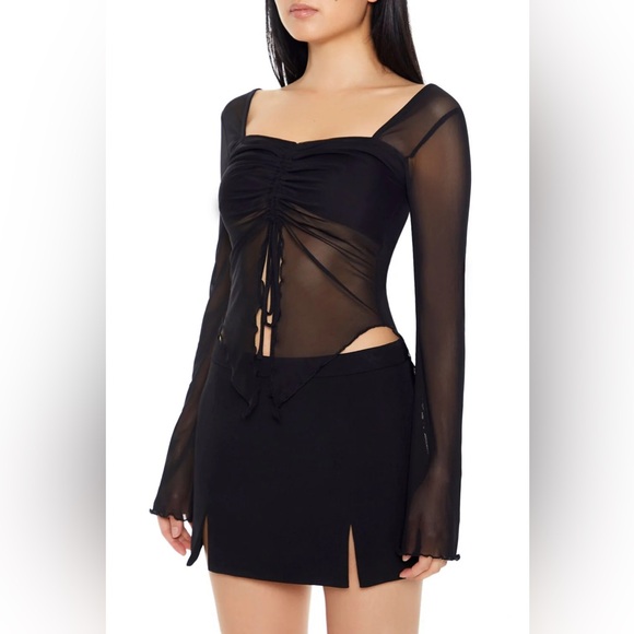 Black Sheer Ruched Top - Picture 4 of 4